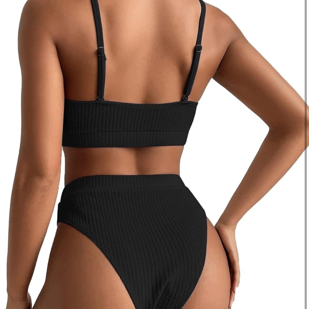 Lilosy High Waisted Tummy Control Ribbed Bikini Crop Top Brazilian Swimsuit Set